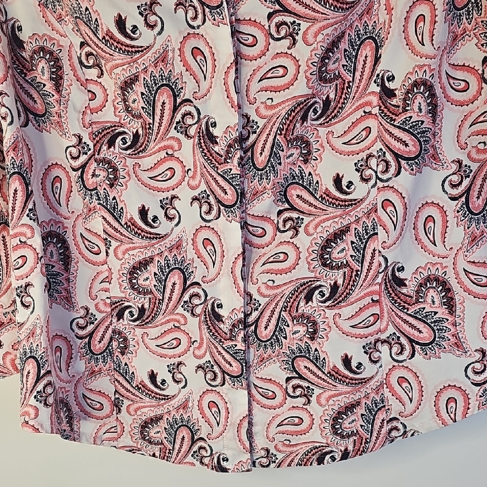 Basic Editions Pink and Black Paisley Button Down Shirt - Picture 6 of 8